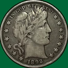 1892 Barber Half Dollar Choice Very Fine VF+ Coin, Rim Bump #36437