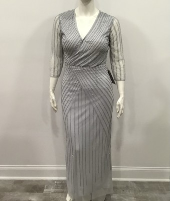 JS Collections Formal Gown Womens Gray Blue Beaded Illusion Evening Dress  SZ 10 | eBay