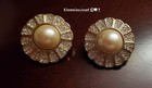 Vintage Yellow Gold Plated Sunburst Pave Crystal & Imitation Pearl Earrings  — photo 4