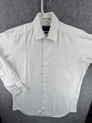 David Donahue Trim 17 34/35 Cotton White Business Button Up Long Sleeve Mens