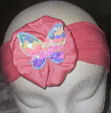 Girls Pink Fabric Headband with Butterfly and Sequin Accents, Butterfly Theme