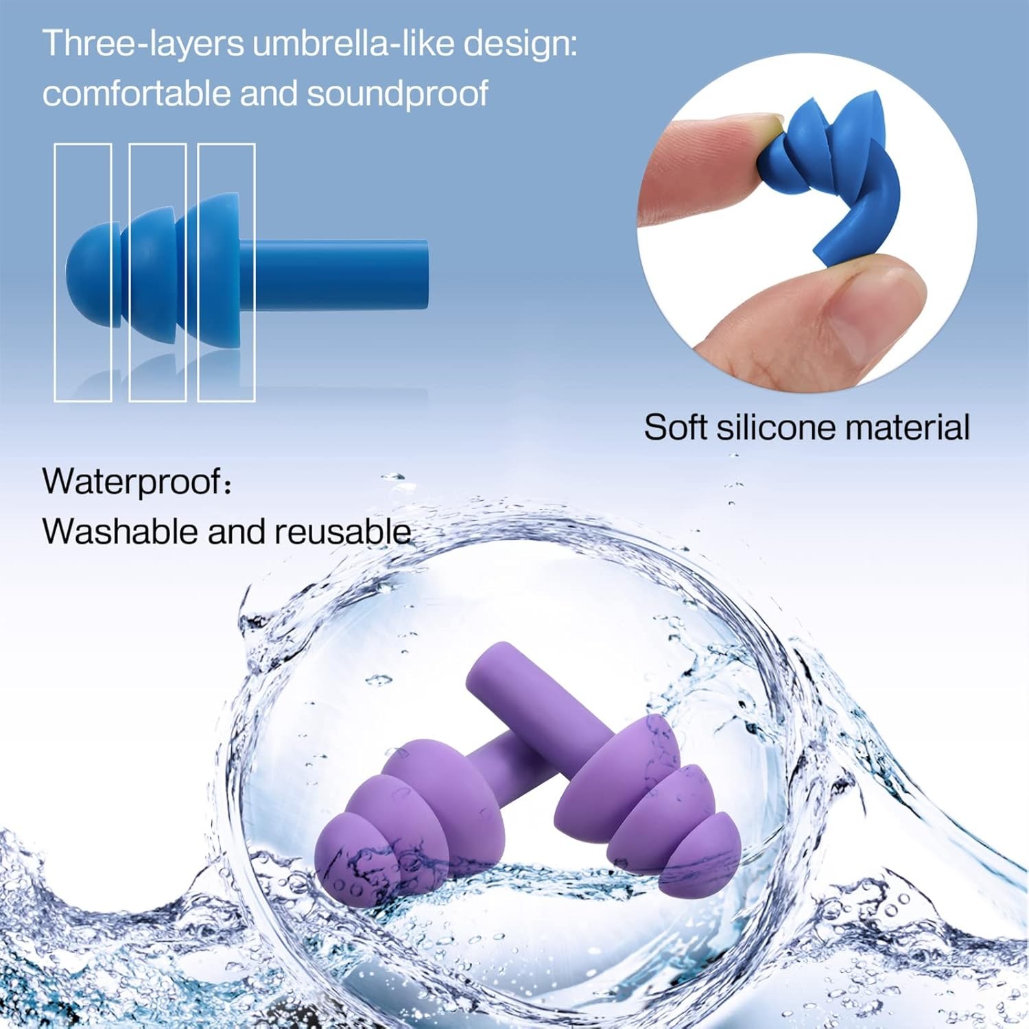 BBTO 24 Pairs Silicone Soft Ear Plugs Waterproof Reusable Noise Reduction Earplu