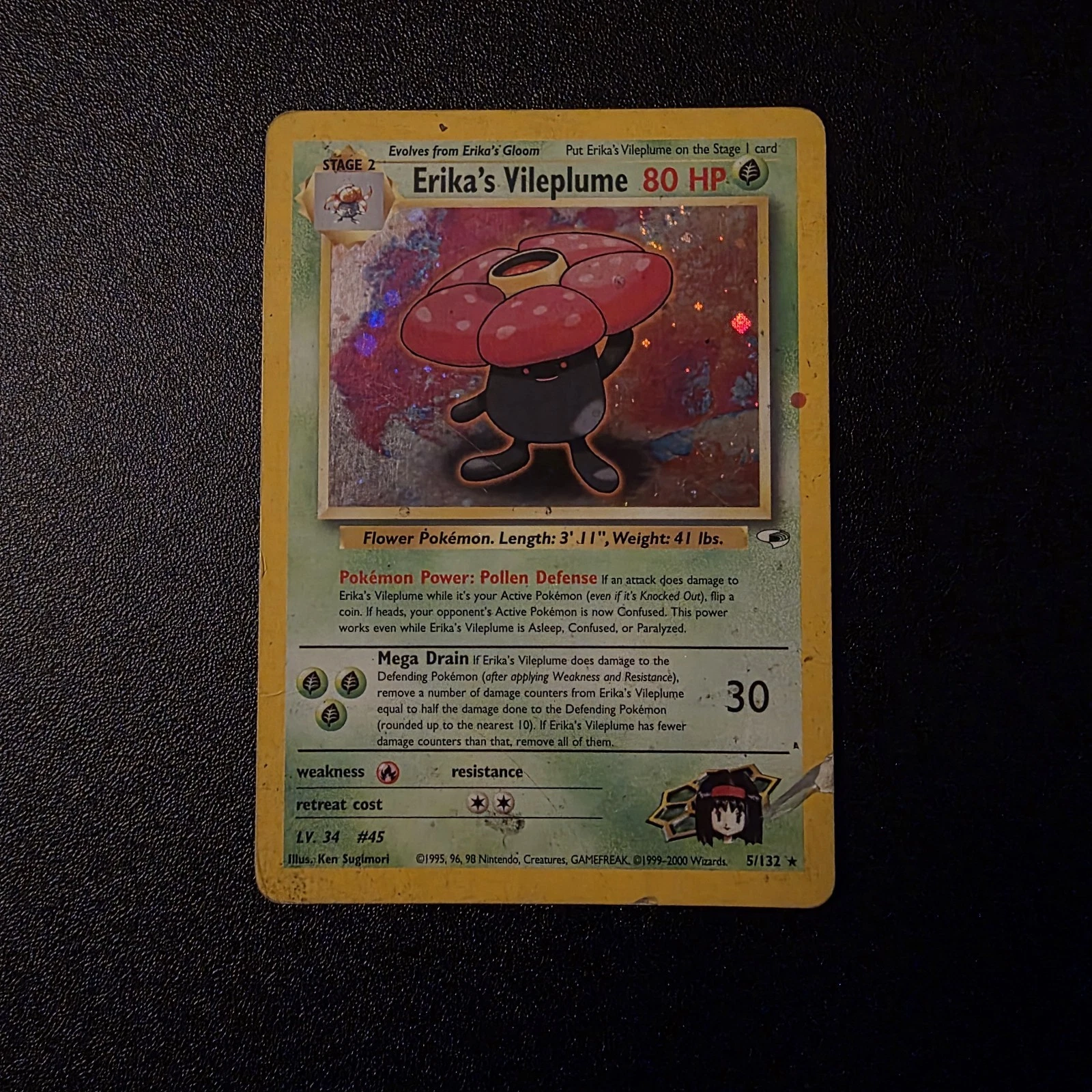 🌀 Pokemon Erika's Vileplume Gym Heroes Holo w/ SWIRL Card