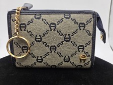 Vintage Etienne Aigner Monogram Keychain Coin Purse Mini Pouch Navy Tan