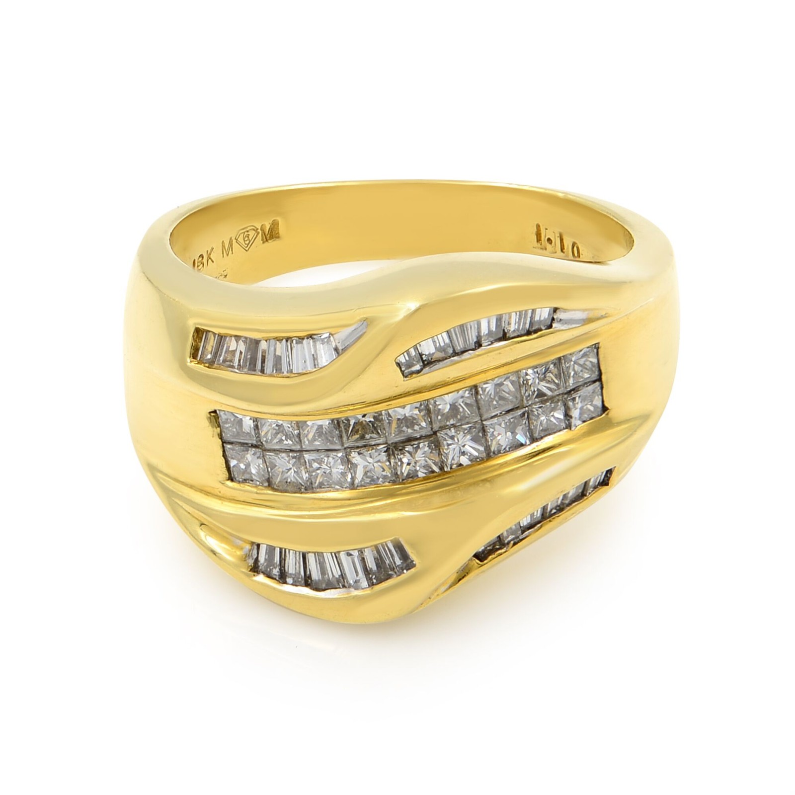 Rachel Koen Diamond Wave Ladies Cocktail Ring 18K Yellow Gold 1.10Cttw Size 7.5