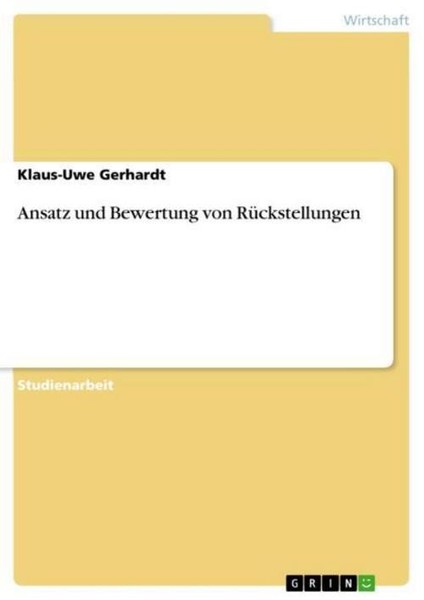 Ansatz Und Bewertung Von RüCkstellungen Klaus-Uwe Gerhardt-image