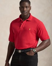 Polo Ralph Lauren Big  Tall Red with GOLD HORSE Mesh Knit Collared Polo Shirt