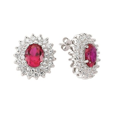 Silber Jewelco London rot oval CZ Royal Cluster Ohrstecker
