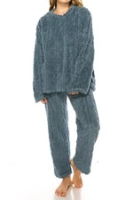 Women's Fluffy Fleece Pajama Set | Soft Sherpa Knit Warm Lounge Wear Sleepwear