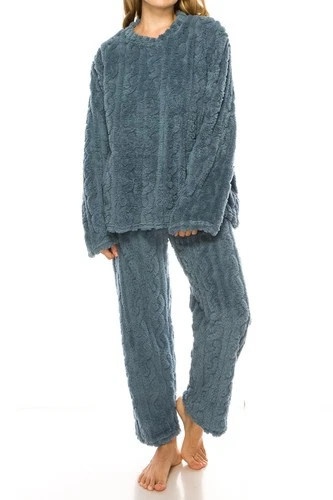 Women's Fluffy Fleece Pajama Set | Soft Sherpa Knit Warm Lounge Wear Sleepwear
