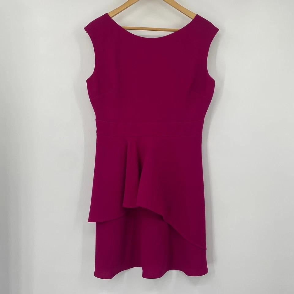 Eliza J Ruffled Fit & Flare Cocktail Dress Mini Cap Sleeve Magenta Pink 10P - Image 2 of 4
