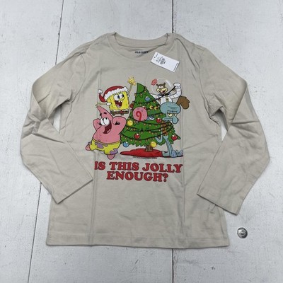 SpongeBob SquarePants Shirt Boys Small Beige Long Sleeve Christmas Old Navy