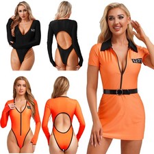 Women's Prisoner Costumes Convict Dress Prison Halloween Cosplay Jail Uniform