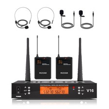 2 Channel Wireless Lapel Microphone, Set of 2 Headset  Lavalier Mics with 20...
