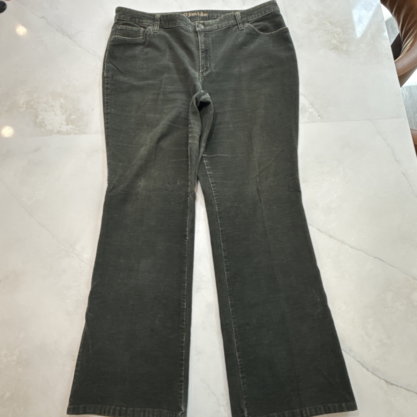 St Johns Bay Womens Bootcut Pants 16 Green Stretch Corduroy High Rise