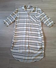 H&M Cream & Black Striped Textured Shirt Dress Dip Back Oversized Long Top UK12