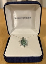 Sterling Silver Necklace and Turtle Pendant Tortoise Reptile 925 Green Gemstone