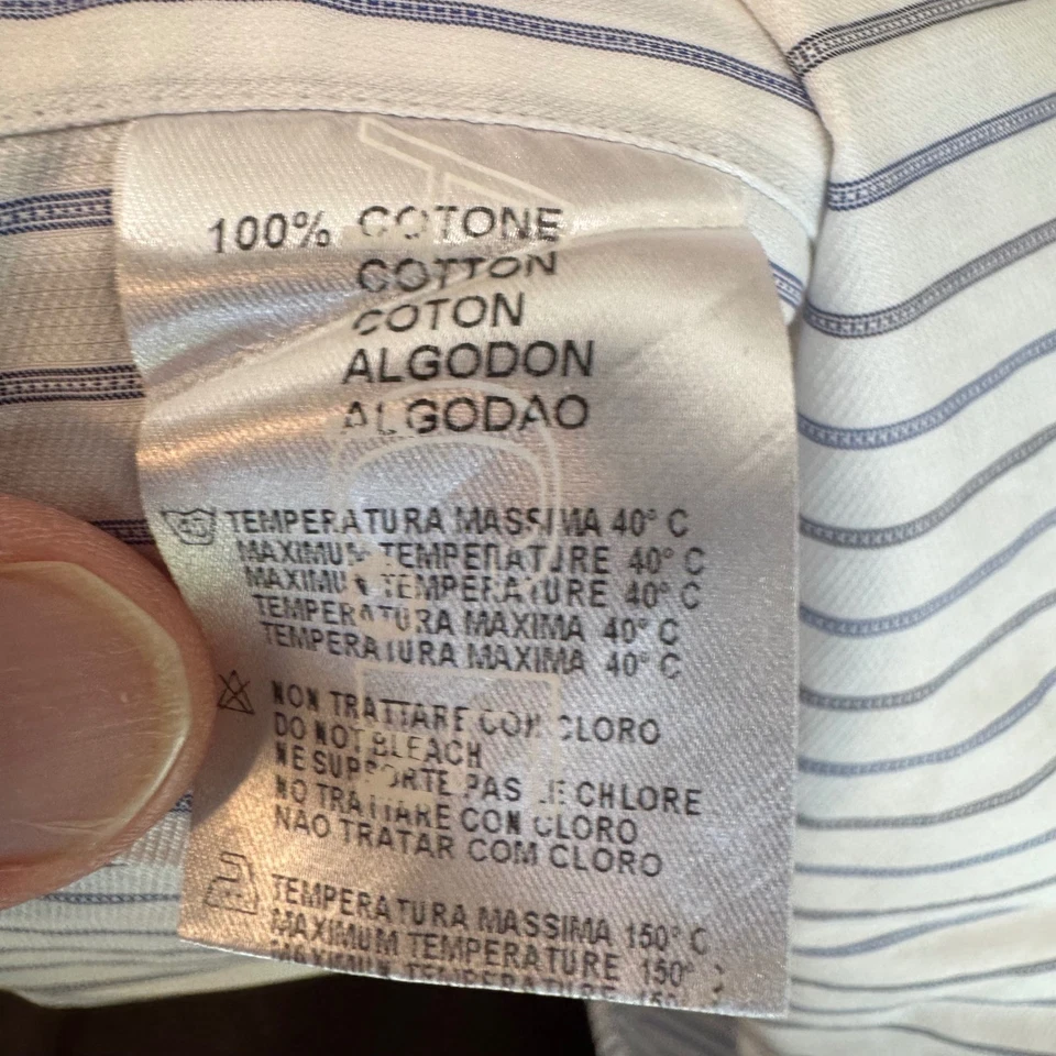 Camisa de vestir Versace Trend para hombre 15 38 blanca azul a rayas manga larga con botones Foto 4 de 4