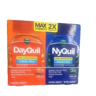 Vicks DayQuil NyQuil Ultra Concentrated Cold & Flu Liquicap 96 Count Exp Oct 26