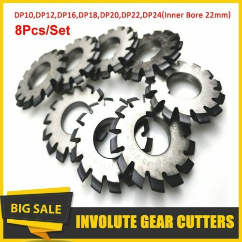 8Pcs Steel 14.5° Involute Gear Cutter DP8 DP10 DP16 DP20 DP22 DP24 PA14-1/2 HSS - Picture 10 of 11