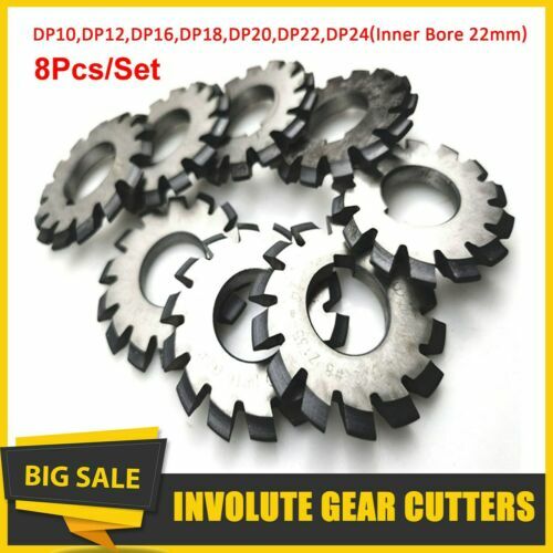 8Pcs Steel PA14-1/2 HSS 14.5° Involute Gear Cutter DP8 DP10 DP16 DP20 DP22 DP24 - Picture 1 of 11