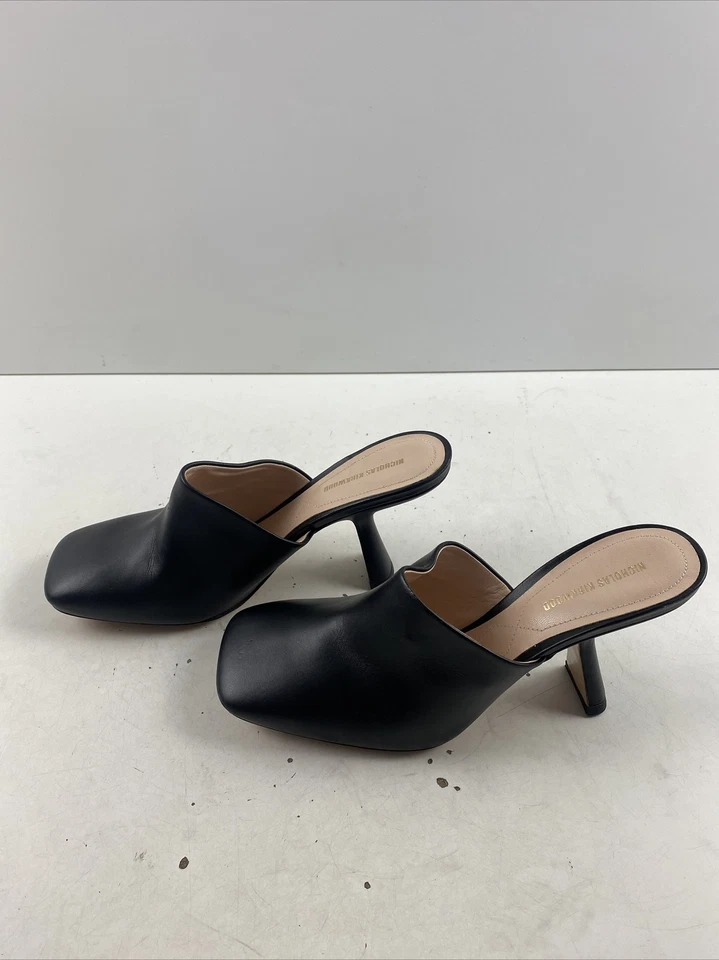 Mules Nicholas Kirkwood de cuero negro punta cuadrada tacón alto para mujer talla 39” Foto 4 de 4