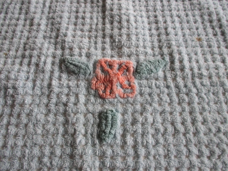 Manta Chenille Vintage Bebé NIÑA O NIÑO ROSA Y AZUL 40" X 64" Foto 2 de 4