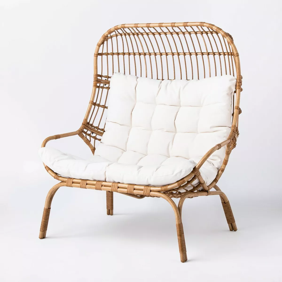 Wicker Metal Patio Egg Chair Outdoor Furniture Natural White