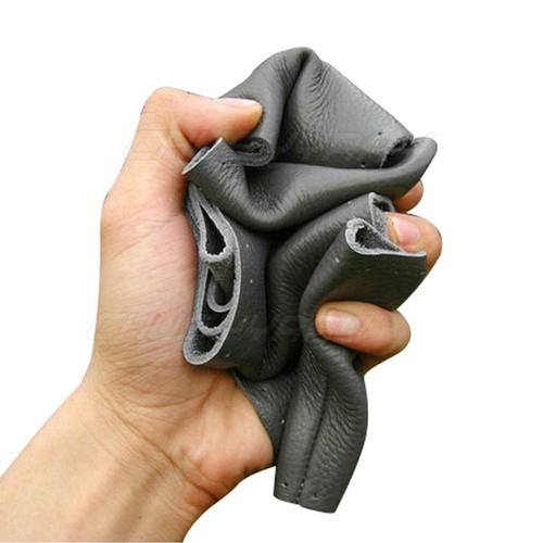 Gray Genuine Leather Steering Wheel Cover Wrap Sew-on 38CM DIY Kit For All Car - Picture 6 of 12