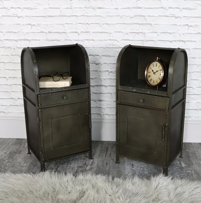 Pair Bedside Cabinets Vintage Industrial Nightstand Retro Metal Storage Table Ebay
