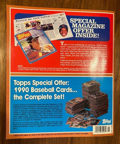1990 Topps MLB Baseball Sticker Yearbook (NEW) & Stickers In Factory Sealed Box! - Picture 15 of 15