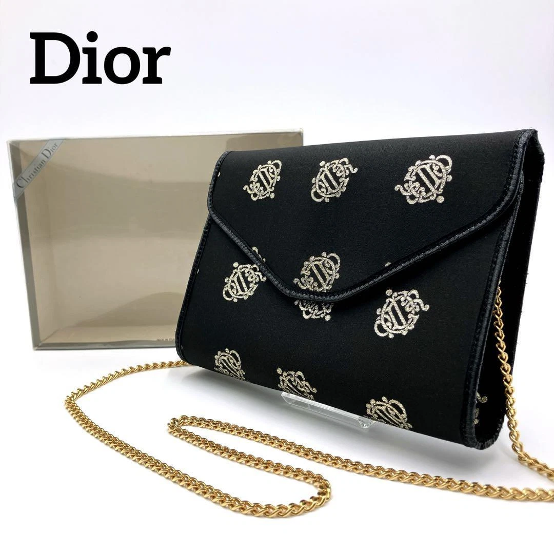 Sac bandoulière Christian Dior chaîne satin pochette logo noir avec boite 