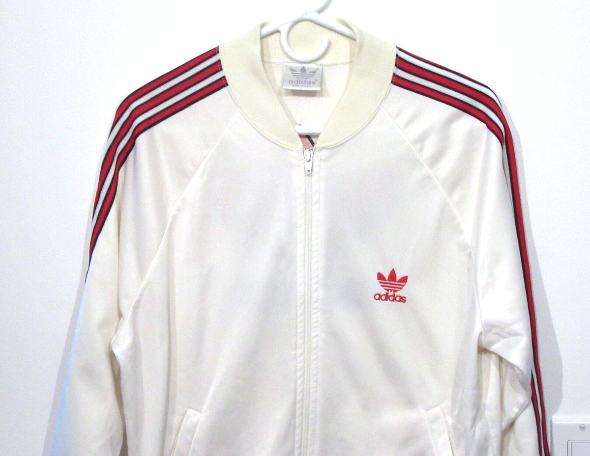 VINTAGE MENS M LATE 1980S 90S ADIDAS WHITE SATIN TRACK JACKET