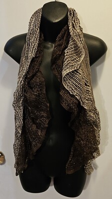 Italian Brown & Tan Ruffled Scarf - Made in Italy - 60'' x  17''