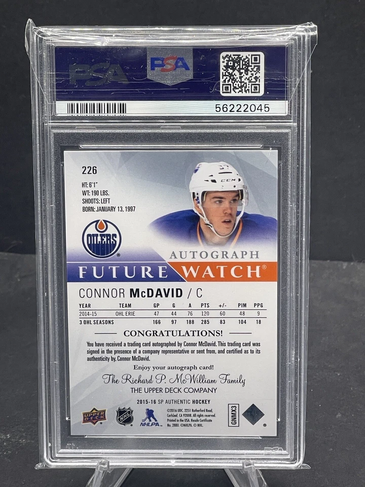 2015-16 CONNOR MCDAVID SP AUTHENTIC FUTURE WATCH AUTO #226 230/999 PSA 9 MINT RC - Image 2 of 2