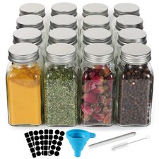 Paquete de 16 frascos de sales de especias de vidrio de 6 oz botellas frascos de condimento cuadrados transparentes