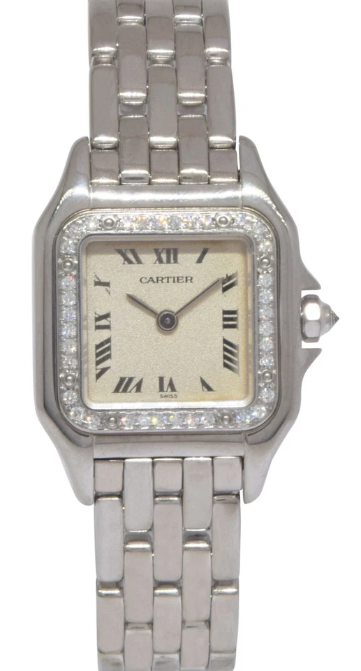 Reloj de cuarzo Cartier Panthere pequeño de oro blanco de 18 quilates con diamantes para dama de 22 mm 1660