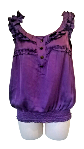 River Island purple frilly neckline button vest top stretch shirred hem Size 8 - Picture 1 of 4