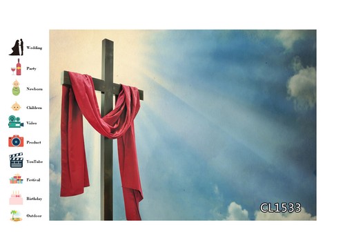 7x5FT Photography Studio Props Backdrop Jesus Cross Red Ribbon Background Vinyl - Picture 4 of 12
