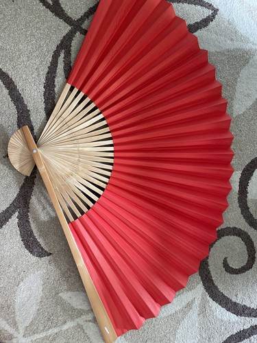 Wall Fan Chinese water color original Hand painted Large Bamboo frame 48x26" - Picture 11 of 12