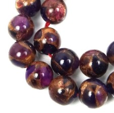 10mm Purple Amethyst in Quartz with Pyrite / Brown Vein Round Beads 19 