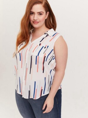 Torrid Madison Georgette Top Sleeveless Shirt Size 00 Plus Button Up Tank Top