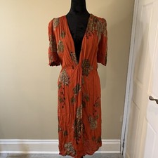 Reformation Burnt Orange Floral Deep V Neckline XS Dress Resort Vacation Summer