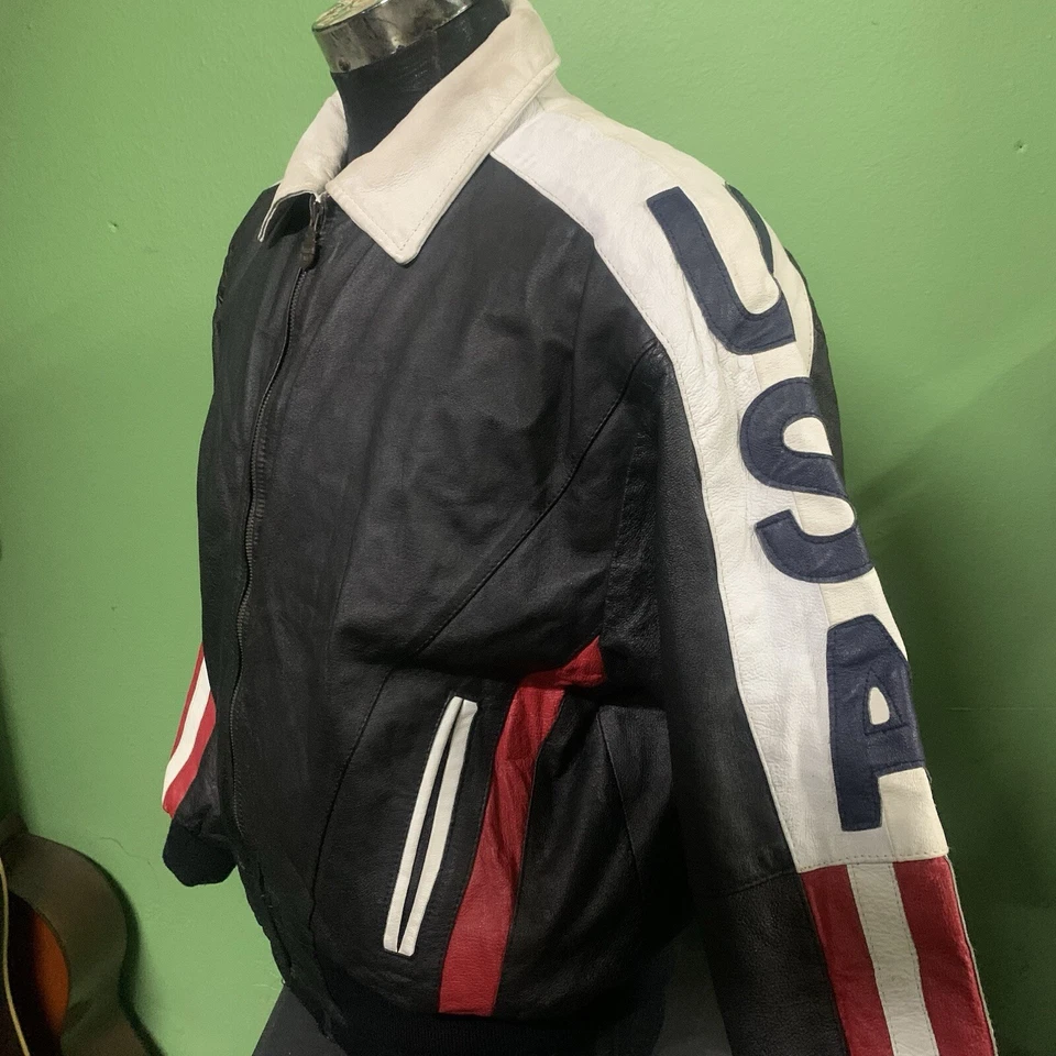 Vintage Michael Hoban WHEREMI USA Leather Jacket Red White Black Menswear - Image 3 of 4