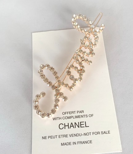 Chanel Beauty Barrette Hair Accessory Gold Ton White Crystals