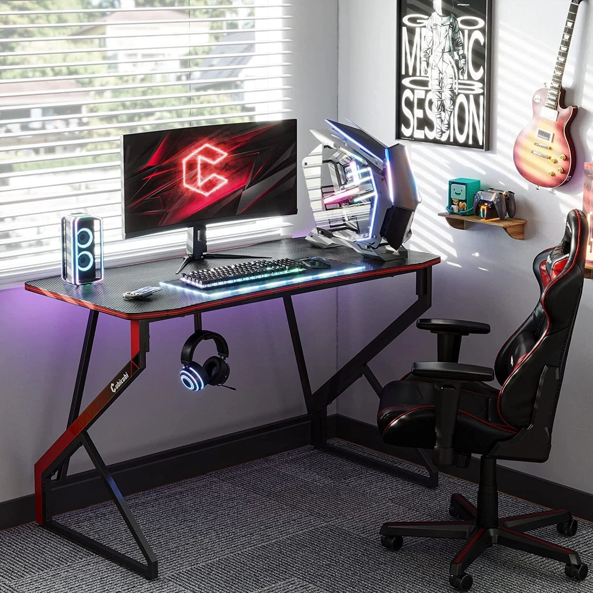 Simple Gaming Desk Z Shaped 40 Gamer PC Workstation, Home Computer Carbon  Fiber