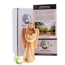 Olive wood guardian angel holding a baby statue | Loss of baby sympathy gift