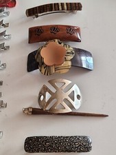 VTG Barrettes France, Wood Turtle Fimo Plastic Metal Hairclips,Bobbie Pins Read