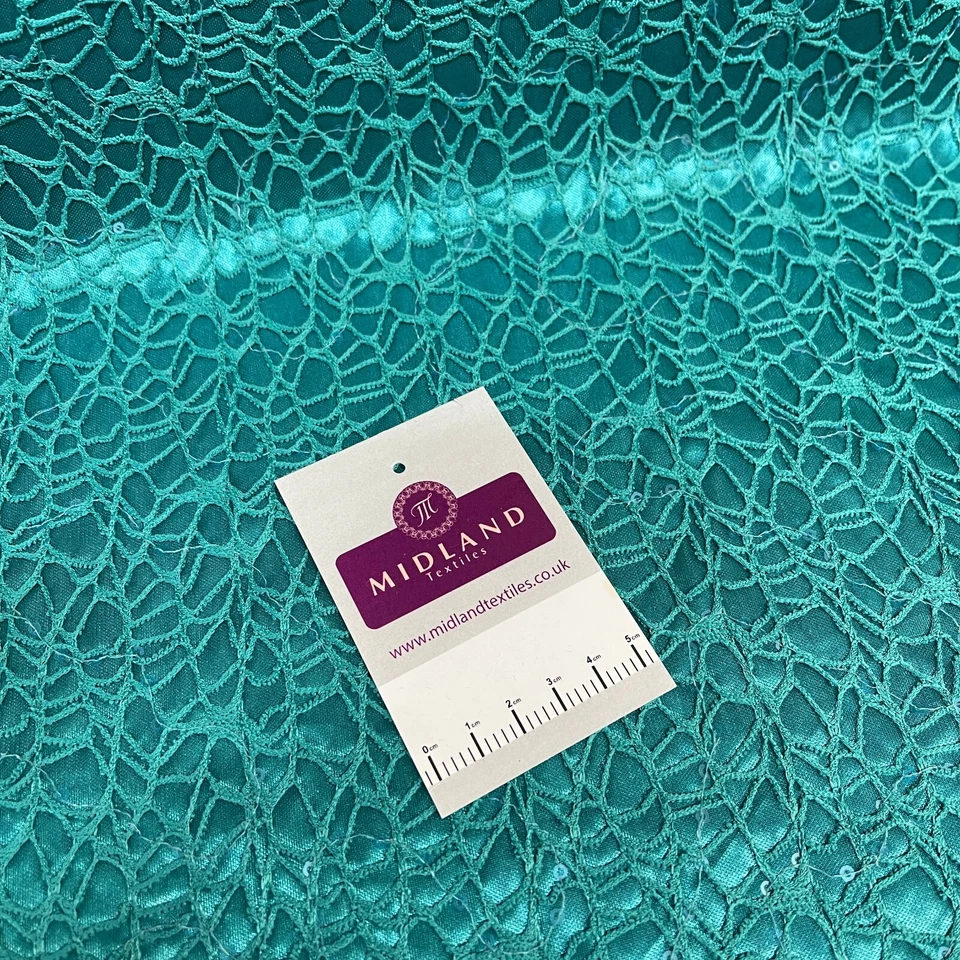 £2.99 Jade Green Bonded lace sequin dress fabric 138cm wide M1400-54 - Image 4 of 4