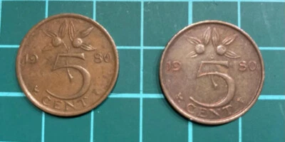 2 Oude Nederlandse Munten - 5 Cent - 1980 - Photo 1/2
